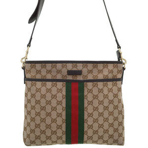 Gucci GG Monogram Brown Web Flat Messenger Bag red green web